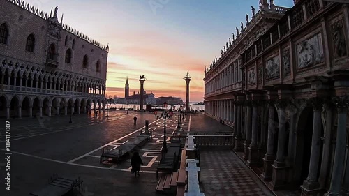 Aerial view of the square, sunrise, Venice italy