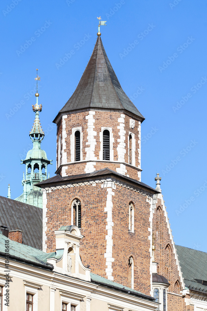 KRAKOW, POLAND - FEBRUARY 27, 2017: Roof turrets of The Wawel Royal Castle