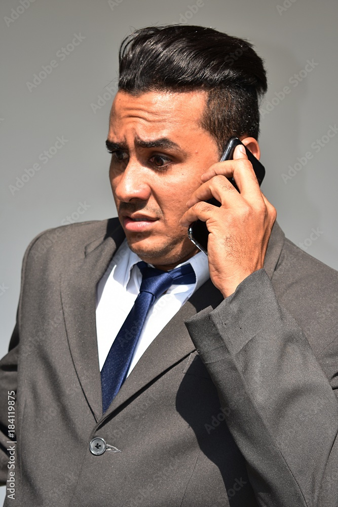 Business Man Using Cell Phone And Unhappy Business Man Using Cell Phone And Unhappy