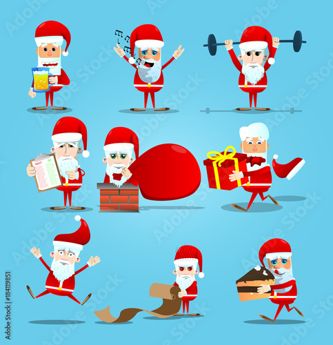 Set of Christmas Santa Claus. Vector cartoon character illustration.