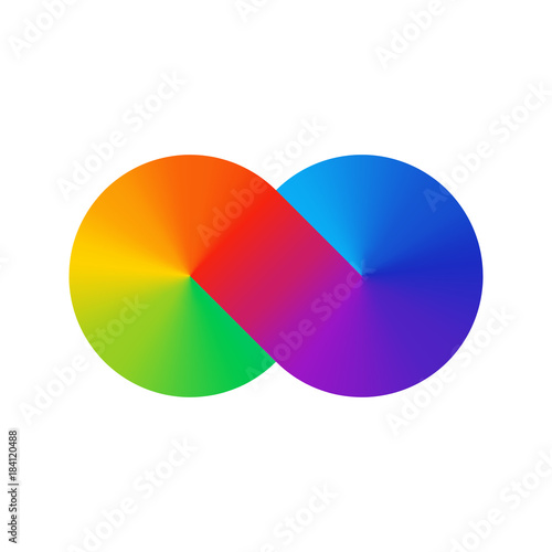 Thick line infinity sign color spectrum. Rainbow gradient in the shape of the infinity sign. Eight sign colorful gradient. Two circles conjoined.
