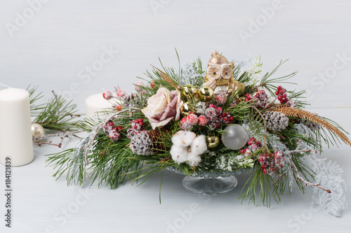 Decorative Christmas bouquet with candles