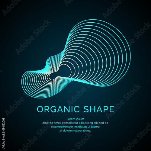 Organic forms with dynamic waves and lines on a dark background. Vector.