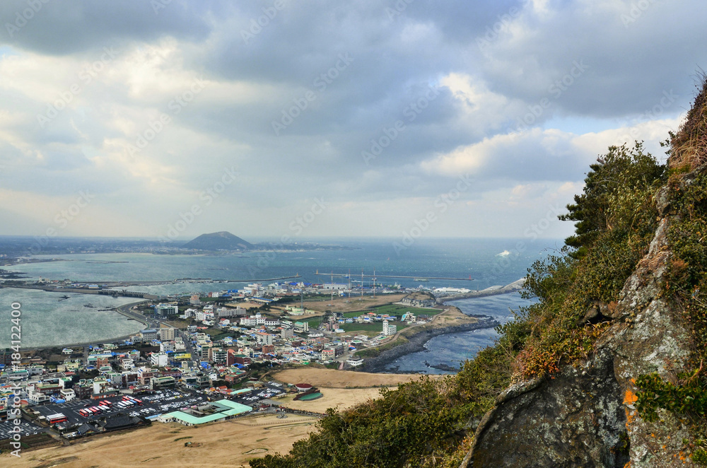 The great view from the volcano Ilchulbong. Jeju island, South Korea