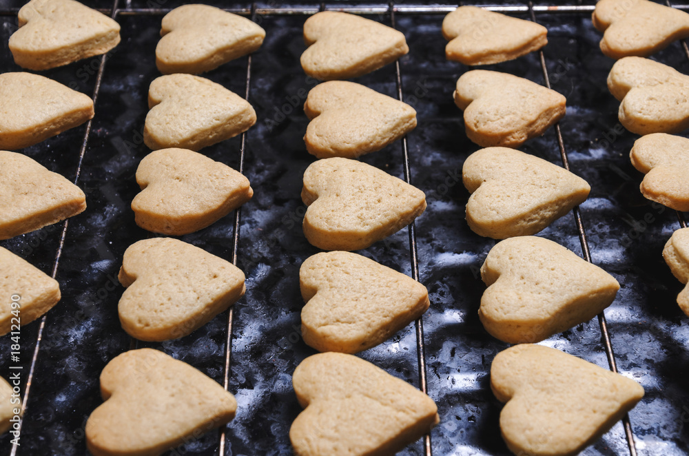 cookies in the shape of hearts, top view cookies in the shape of hearts, top view
