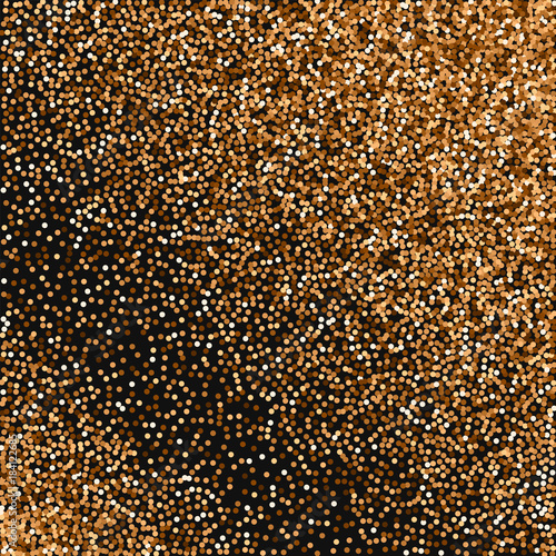 Red round gold glitter. Random scatter with red round gold glitter on black background. Admirable Vector illustration.