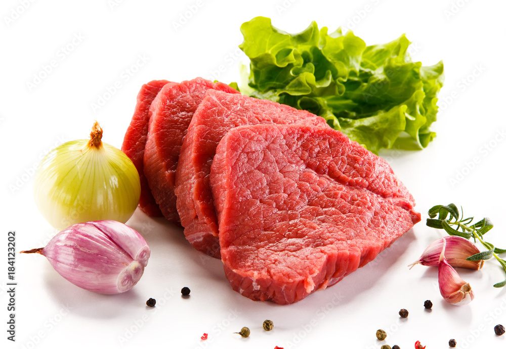 Fresh raw beef on white background 