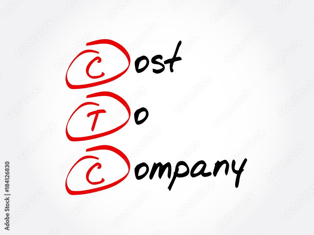 CTC - Cost To Company acronym, business concept background CTC - Cost To Company acronym, business concept background