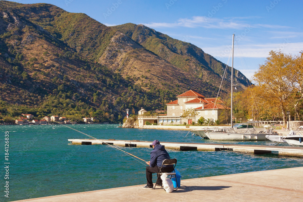 Sunny autumn day in Mediterranean village of Dobrota.  Bay of Kotor, Montenegro
