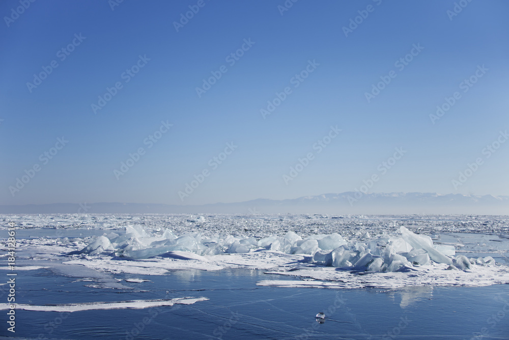Lake Baikal ice-drift. Winter landscape.