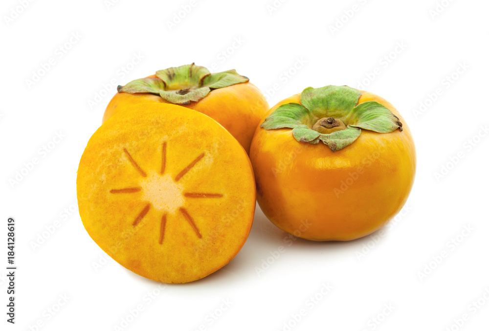 fresh ripe persimmons isolated on white background fresh ripe persimmons isolated on white background