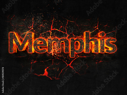 Memphis Fire text flame burning hot lava explosion background.