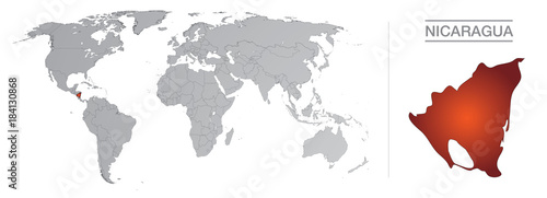 Nicaragua dans le monde, avec frontières et tous les pays du monde séparés 
