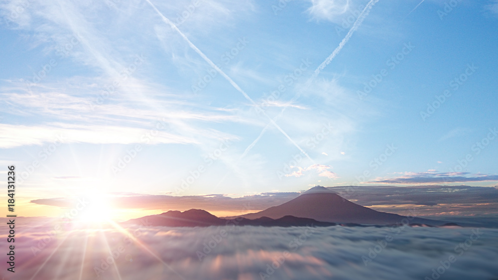 Fototapeta premium Morze chmur i wschód słońca otaczający Mt Fuji