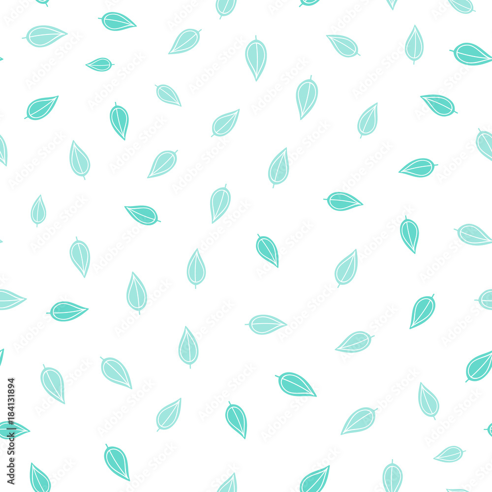 Fototapeta Vector seamless pattern with leaves. Green elements on white background. Summer nice pattern in flat style.