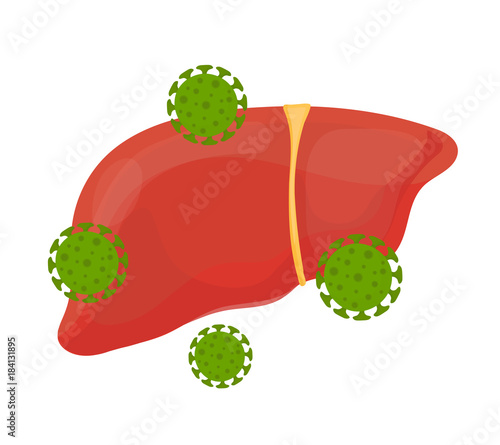 Sick unhealthy sad liver with hepatitis A. 