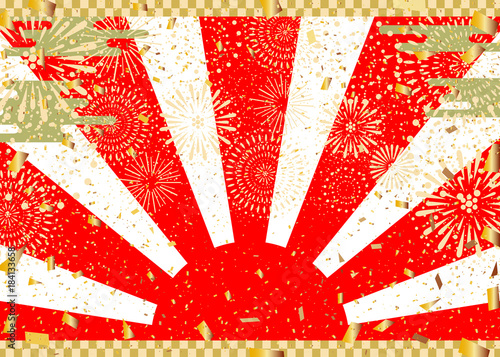 金箔　花火　日の出　背景