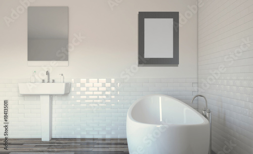 Spacious bathroom  clean  beautiful  luxurious  bright room. 3D rendering.