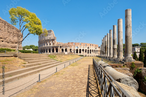 The ruins of the Colosseum and columns of the temple of Venus in