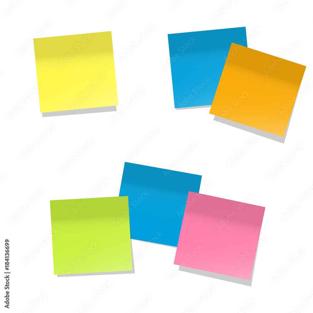 Three groups of note stickers on white background. Place for text.