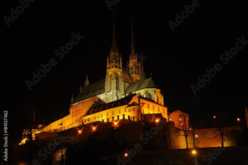 Night view of St. Peter and Paul's Cathedral, Brno, Czech republic