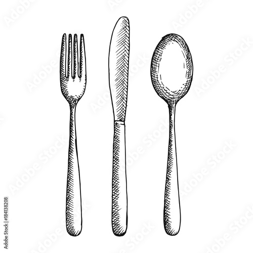 Fork knife and spoon cutlery vector sketch