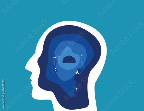 Brain searching with head. Concept business vector illustration. Flat design illustration.