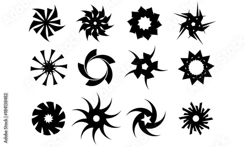 Set of the abstract spiral signs, ninja weapons, spiral logo