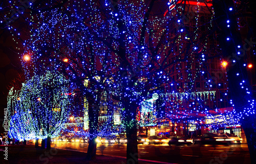 Christmas lights in the night city 
