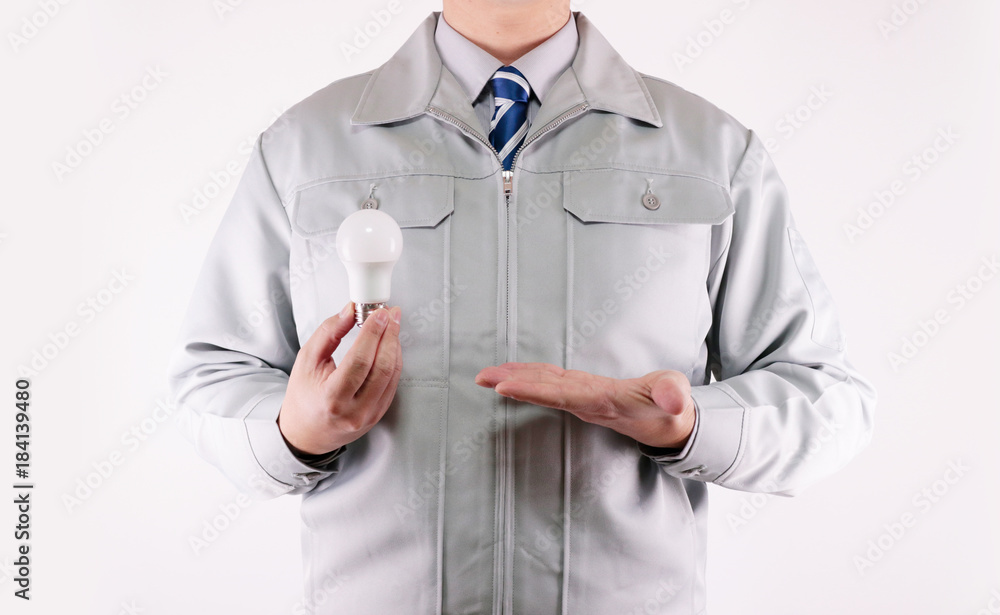 電球 作業服 男性 作業員 電球 作業服 男性 作業員