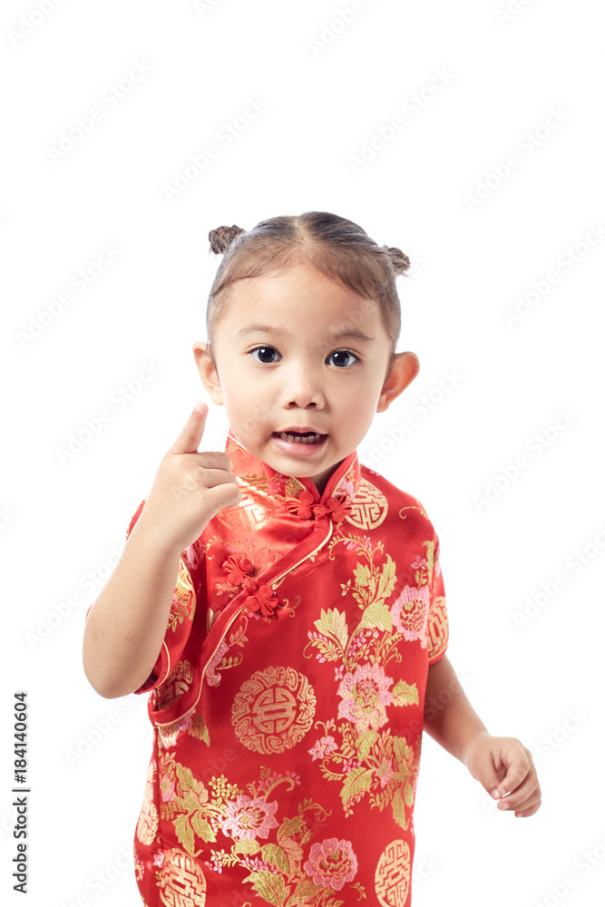 Cute girl wearing red Chinese suit Cute girl wearing red Chinese suit