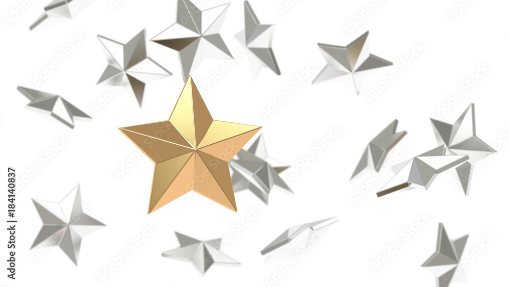 gold and many silver star floating white background 3d rendering gold and many silver star floating white background 3d rendering