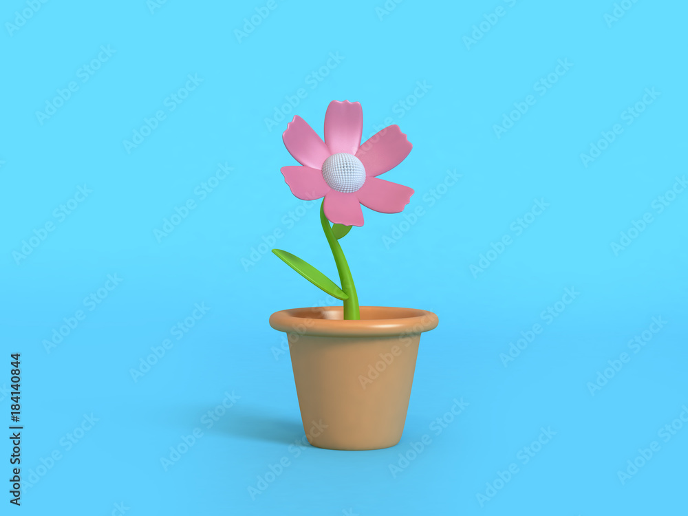pink flower and flower pot cartoon style nature plant concept 3d rendering pink flower and flower pot cartoon style nature plant concept 3d rendering