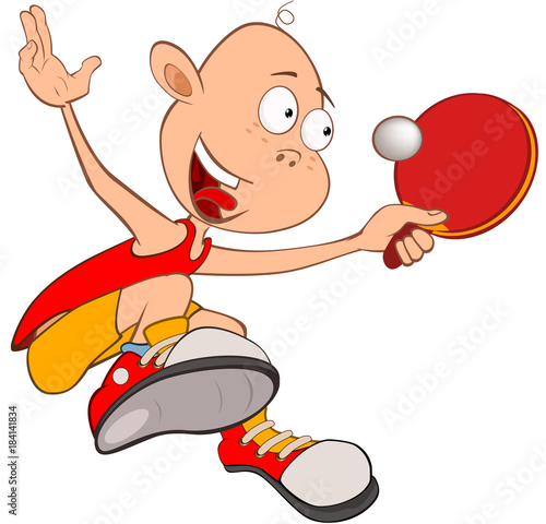 Illustration of Cute Little Boy. Table tennis