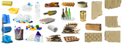 set of different types of trash isolated photo