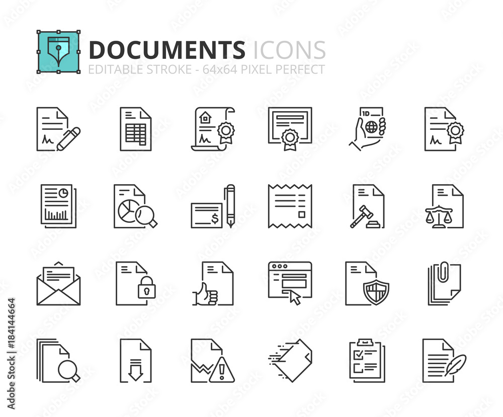Outline icons about documents - obrazy, fototapety, plakaty 
