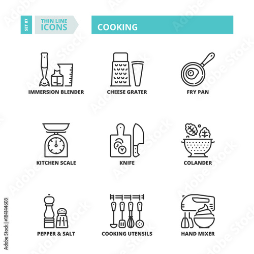 Thin line icons. Cooking