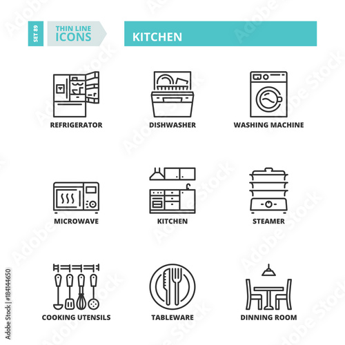 Thin line icons. Kitchen