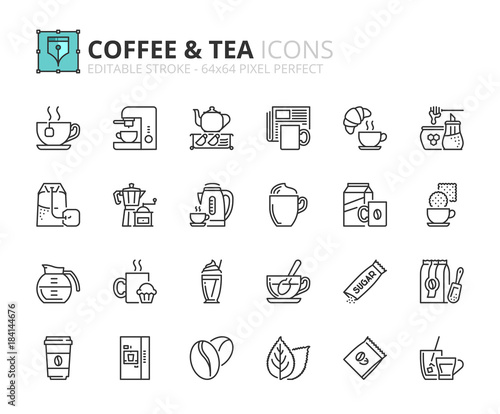 Outline icons about coffee and tea