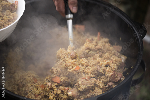 Pilaf, cooked outdoors