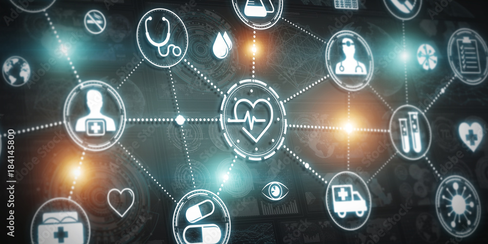 Modern medical interface with icons 3D rendering Modern medical interface with icons 3D rendering