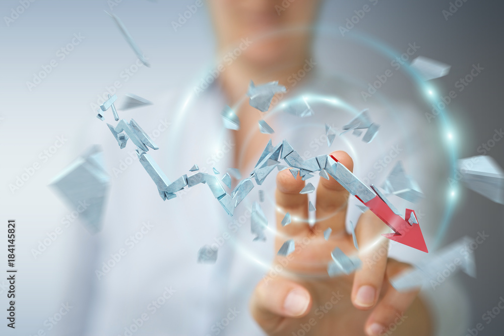 Businesswoman with broken crisis arrow 3D rendering Businesswoman with broken crisis arrow 3D rendering