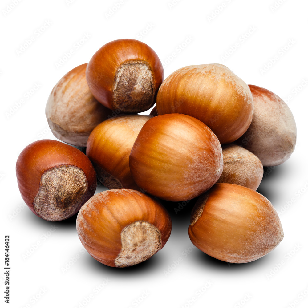 heap of hazelnuts close-up isolated on white background. Clipping path heap of hazelnuts close-up isolated on white background. Clipping path
