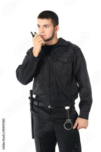 Male security guard using p...
