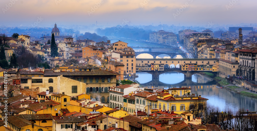 Ponte Vecchio bridge over Arno river in Old Town Florence, Italy
