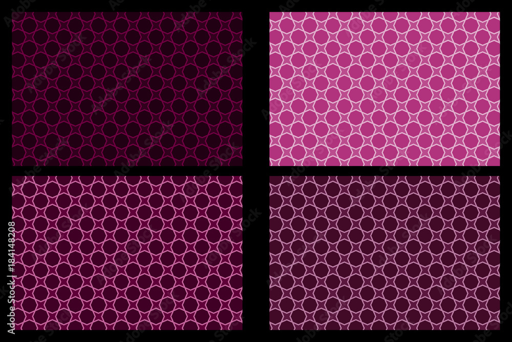 Four pointed star - black and purple - vector pattern - set Four pointed star - black and purple - vector pattern - set