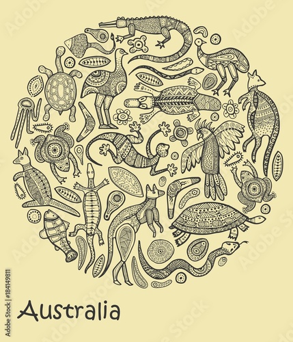 Animals drawings aboriginal australian style