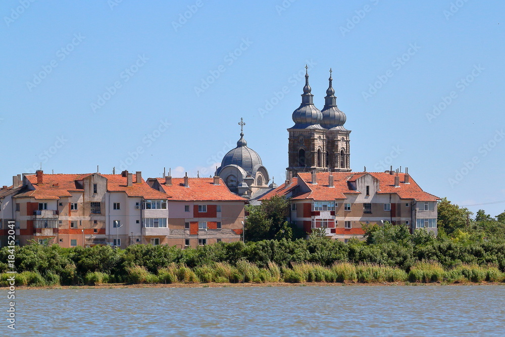 View from Danube river of landscape of Romanian town (village) of Kiliya Veche, Bessarabia region