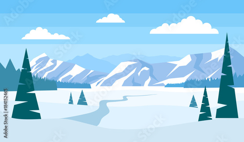 beautiful winter landscape with mountains pine trees