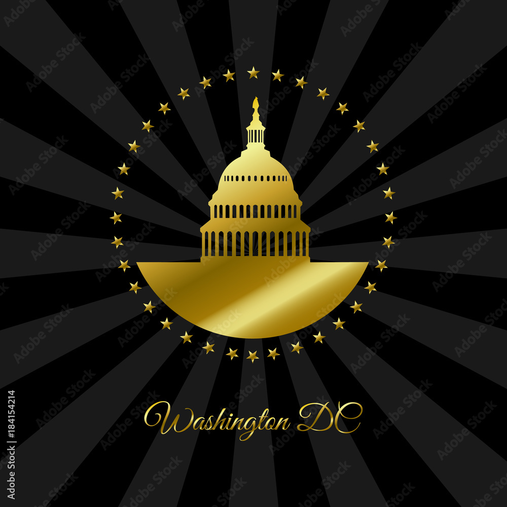 custom made wallpaper toronto digitalWashington DC symbol. White house and Capitol building arounded stars in gold isolated on dark rays background. USA landmark. Vector illustration
